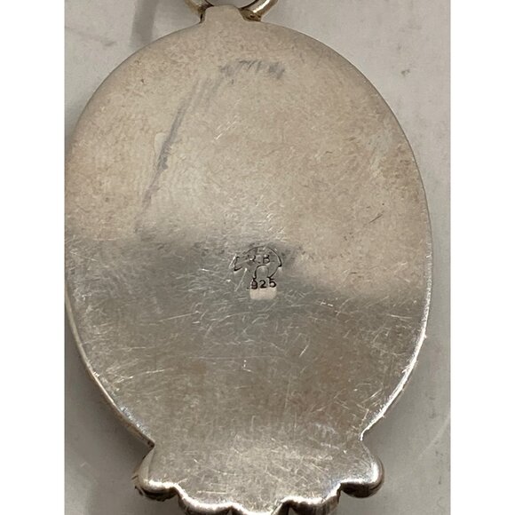 Sterling Silver Lapis Lazuli & Turquoise Pendant Oval Rope Detail Running Bear 9 - Picture 5 of 5